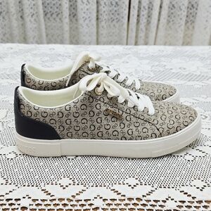 Guess Low Top G Logo Monogram Sneakers Brown Beige Makely Tennis Shoes Womens 11